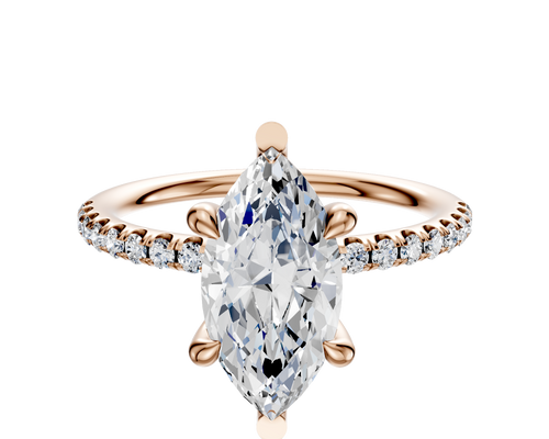 18K Rose Gold 6 Prong Basket Classic Dome 1-Row-Pave 2.5mm Engagement Ring