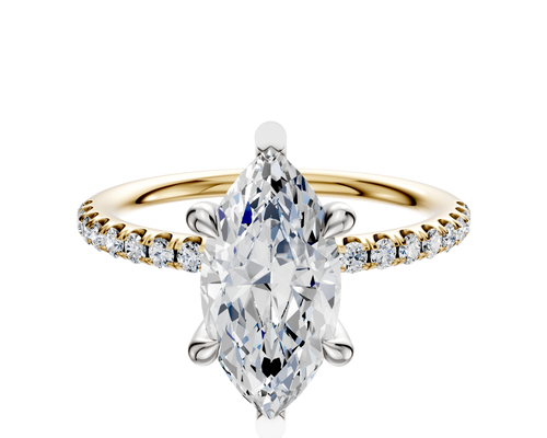 18K Two Tone 6 Prong Basket Classic Dome 1-Row-Pave 2.5mm Engagement Ring