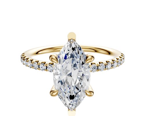 18K Yellow Gold 6 Prong Basket Classic Dome 1-Row-Pave 2.5mm Engagement Ring