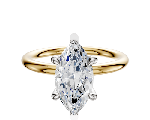 14K Two Tone 6 Prong Basket Classic Dome 2.0mm Engagement Ring