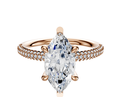 18K Rose Gold 6 Prong Basket Classic Dome 3-Row-Pave 2.0mm Engagement Ring