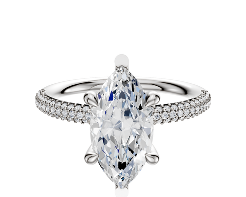 14K White Gold 6 Prong Basket Classic Dome 3-Row-Pave 2.0mm Engagement Ring
