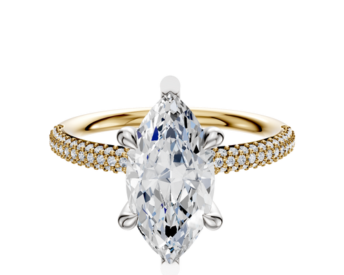 14K Two Tone 6 Prong Basket Classic Dome 3-Row-Pave 2.0mm Engagement Ring