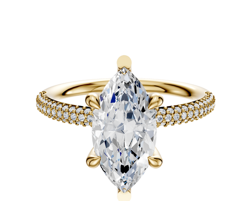 14K Yellow Gold 6 Prong Basket Classic Dome 3-Row-Pave 2.0mm Engagement Ring