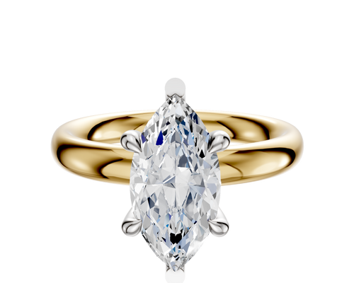 18K Two Tone 6 Prong Basket Classic Dome 3.0mm Engagement Ring