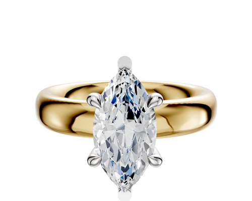 14K Two Tone 6 Prong Basket Classic Dome 4.0mm Engagement Ring