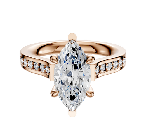18K Rose Gold 6 Prong Basket Cathedral Flat 1-Row-Pave 2.5mm Engagement Ring