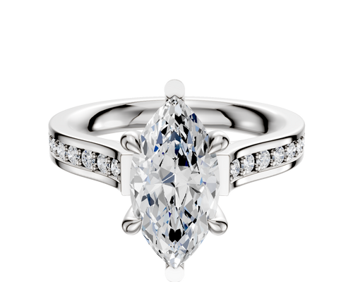 14K White Gold 6 Prong Basket Cathedral Flat 1-Row-Pave 2.5mm Engagement Ring