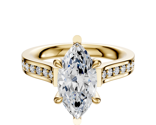 18K Yellow Gold 6 Prong Basket Cathedral Flat 1-Row-Pave 2.5mm Engagement Ring