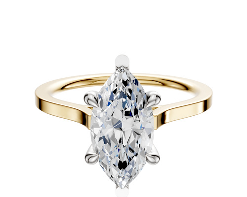 18K Two Tone 6 Prong Basket Cathedral Flat 1.5mm Engagement Ring