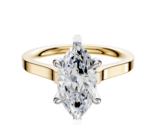 14K Two Tone 6 Prong Basket Cathedral Flat 2.0mm Engagement Ring