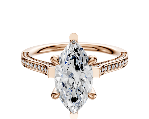 18K Rose Gold 6 Prong Basket Cathedral Flat 3-Row-Pave 2.0mm Engagement Ring