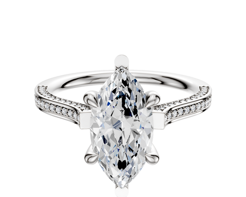 14K White Gold 6 Prong Basket Cathedral Flat 3-Row-Pave 2.0mm Engagement Ring