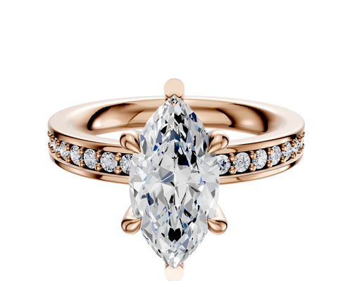 18K Rose Gold 6 Prong Basket Classic Flat 1-Row-Pave 2.5mm Engagement Ring