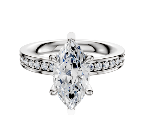 18K White Gold 6 Prong Basket Classic Flat 1-Row-Pave 2.5mm Engagement Ring