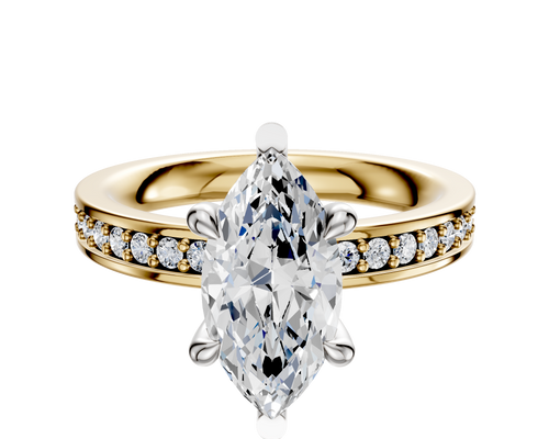 18K Two Tone 6 Prong Basket Classic Flat 1-Row-Pave 2.5mm Engagement Ring