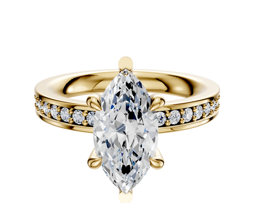 14K Yellow Gold 6 Prong Basket Classic Flat 1-Row-Pave 2.5mm Engagement Ring