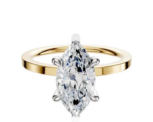 14K Two Tone 6 Prong Basket Classic Flat 1.5mm Engagement Ring