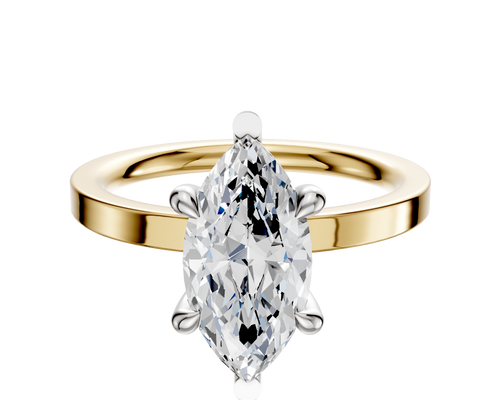 18K Two Tone 6 Prong Basket Classic Flat 2.0mm Engagement Ring
