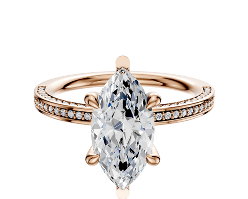 18K Rose Gold 6 Prong Basket Classic Flat 3-Row-Pave 2.0mm Engagement Ring