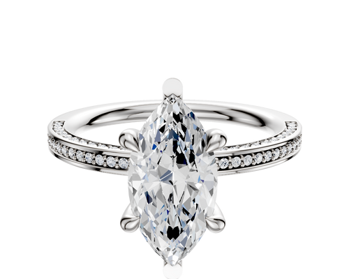Platinum 6 Prong Basket Classic Flat 3-Row-Pave 2.0mm Engagement Ring