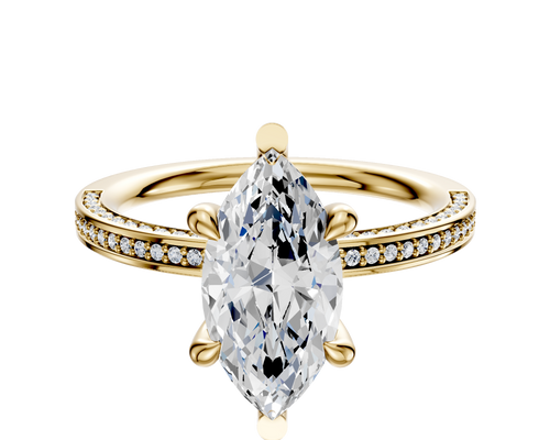 18K Yellow Gold 6 Prong Basket Classic Flat 3-Row-Pave 2.0mm Engagement Ring