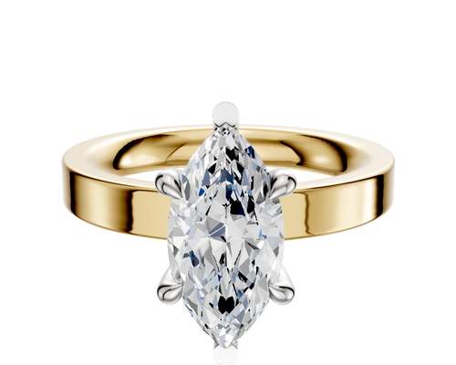 18K Two Tone 6 Prong Basket Classic Flat 3.0mm Engagement Ring