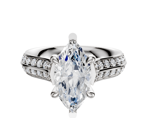 Platinum 6 Prong Basket Cathedral Knife Edge 1-Row-Pave 2.5mm Engagement Ring