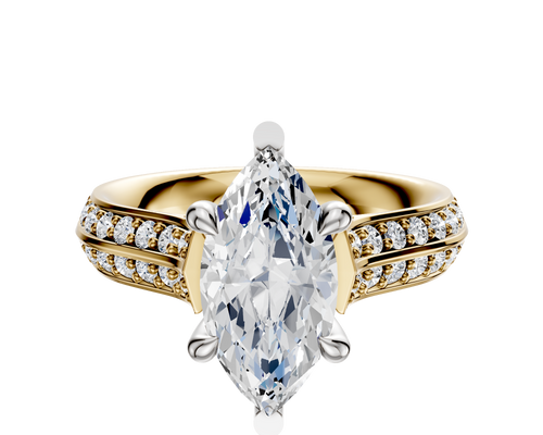 14K Two Tone 6 Prong Basket Cathedral Knife Edge 1-Row-Pave 2.5mm Engagement Ring