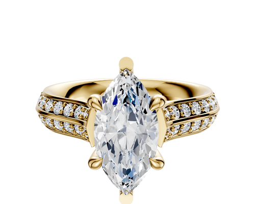 14K Yellow Gold 6 Prong Basket Cathedral Knife Edge 1-Row-Pave 2.5mm Engagement Ring