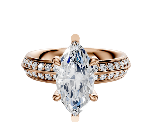 18K Rose Gold 6 Prong Basket Classic Knife Edge 1-Row-Pave 2.5mm Engagement Ring