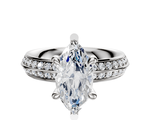 14K White Gold 6 Prong Basket Classic Knife Edge 1-Row-Pave 2.5mm Engagement Ring