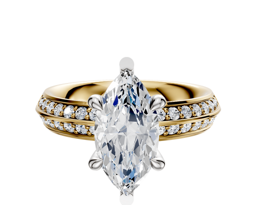 14K Two Tone 6 Prong Basket Classic Knife Edge 1-Row-Pave 2.5mm Engagement Ring