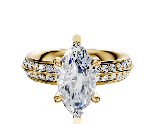 14K Yellow Gold 6 Prong Basket Classic Knife Edge 1-Row-Pave 2.5mm Engagement Ring