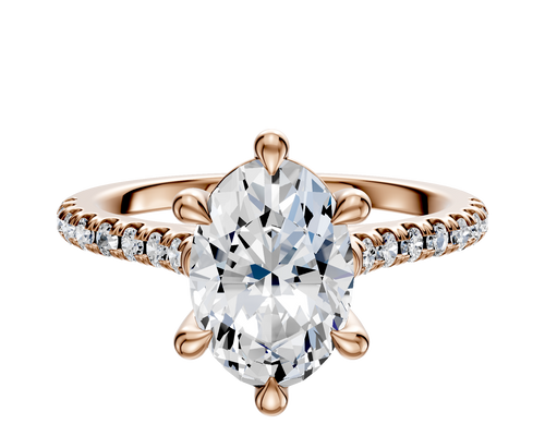 18K Rose Gold 6 Prong Basket Cathedral Dome 1-Row-Pave 2.5mm Engagement Ring