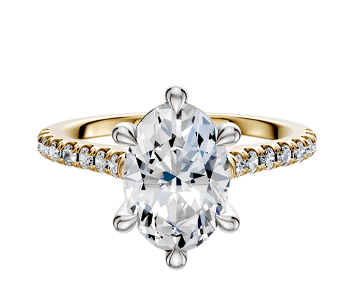 14K Two Tone 6 Prong Basket Cathedral Dome 1-Row-Pave 2.5mm Engagement Ring
