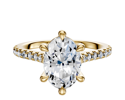 14K Yellow Gold 6 Prong Basket Cathedral Dome 1-Row-Pave 2.5mm Engagement Ring