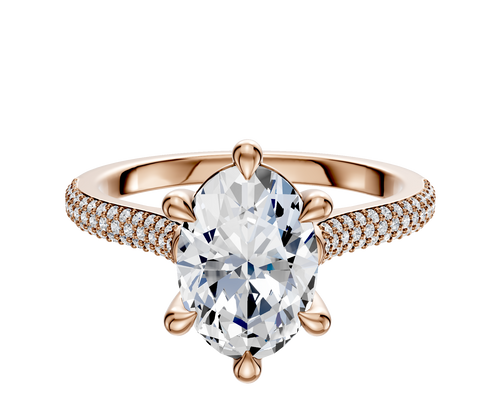 18K Rose Gold 6 Prong Basket Cathedral Dome 3-Row-Pave 2.0mm Engagement Ring