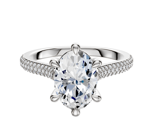 18K White Gold 6 Prong Basket Cathedral Dome 3-Row-Pave 2.0mm Engagement Ring