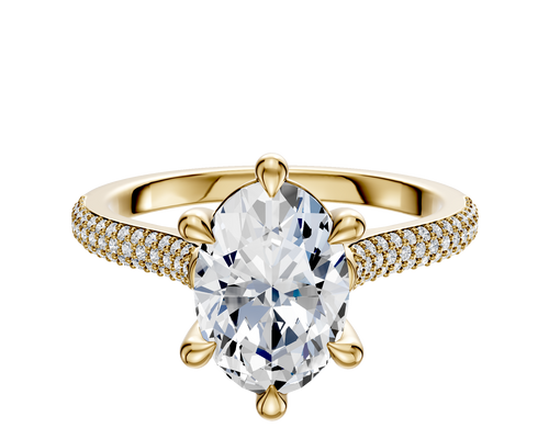 14K Yellow Gold 6 Prong Basket Cathedral Dome 3-Row-Pave 2.0mm Engagement Ring