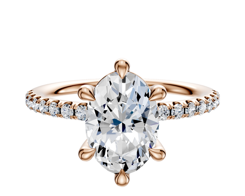 18K Rose Gold 6 Prong Basket Classic Dome 1-Row-Pave 2.5mm Engagement Ring