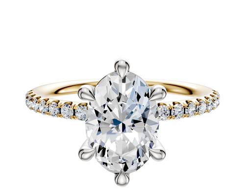 18K Two Tone 6 Prong Basket Classic Dome 1-Row-Pave 2.5mm Engagement Ring