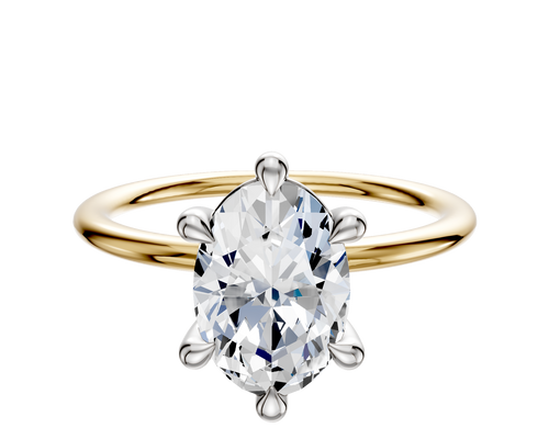 14K Two Tone 6 Prong Basket Classic Dome 1.5mm Engagement Ring