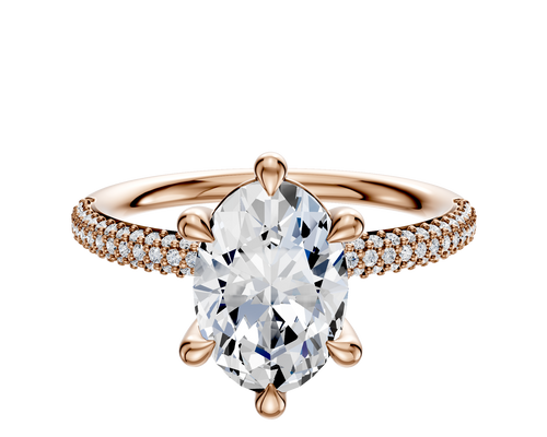 18K Rose Gold 6 Prong Basket Classic Dome 3-Row-Pave 2.0mm Engagement Ring