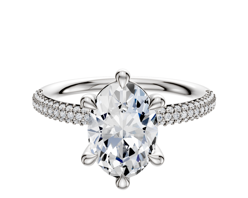 18K White Gold 6 Prong Basket Classic Dome 3-Row-Pave 2.0mm Engagement Ring