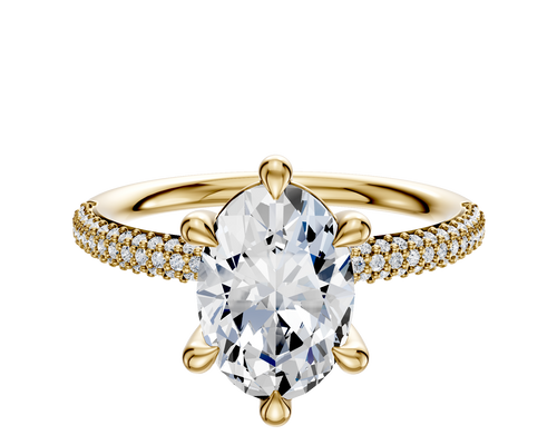 14K Yellow Gold 6 Prong Basket Classic Dome 3-Row-Pave 2.0mm Engagement Ring
