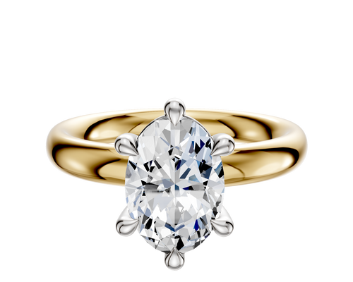 14K Two Tone 6 Prong Basket Classic Dome 3.0mm Engagement Ring
