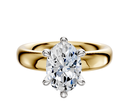 18K Two Tone 6 Prong Basket Classic Dome 4.0mm Engagement Ring