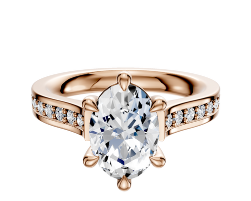 18K Rose Gold 6 Prong Basket Cathedral Flat 1-Row-Pave 2.5mm Engagement Ring