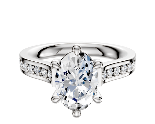18K White Gold 6 Prong Basket Cathedral Flat 1-Row-Pave 2.5mm Engagement Ring